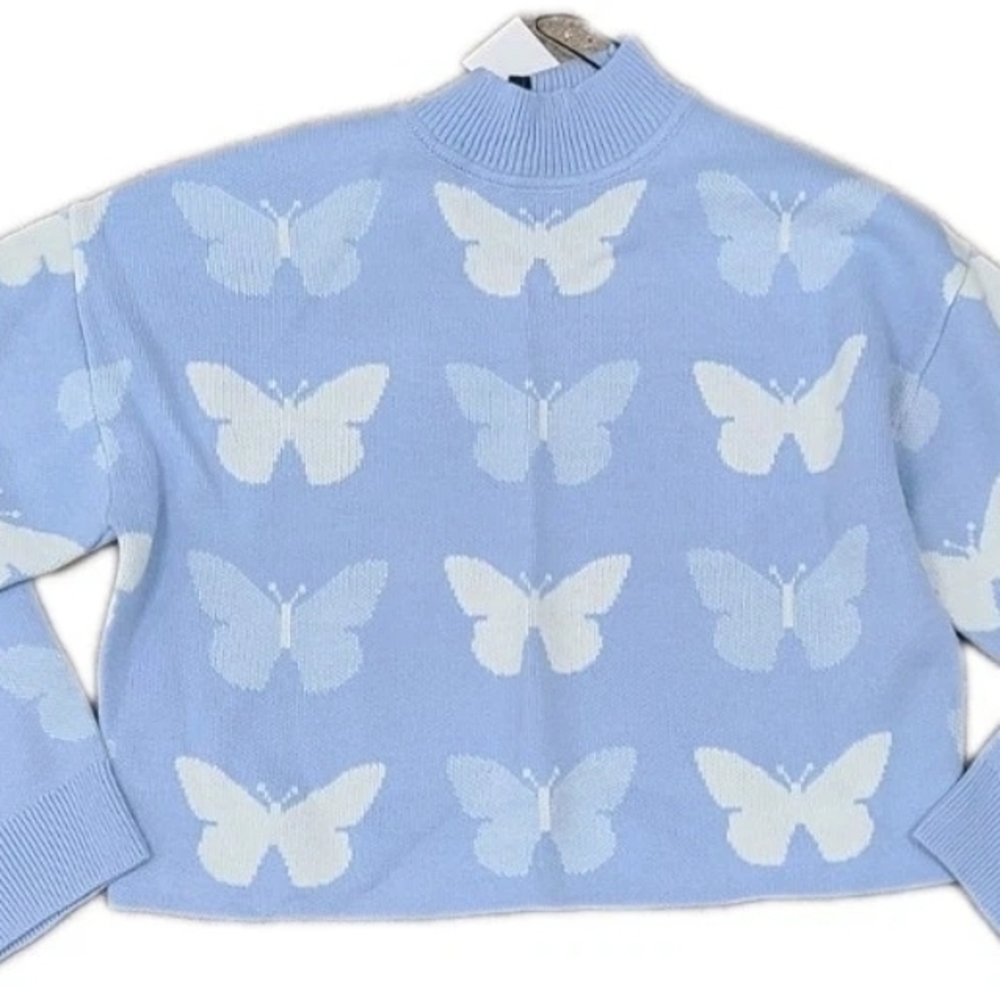 H&M Light Blue Butterfly Turtleneck Sweater